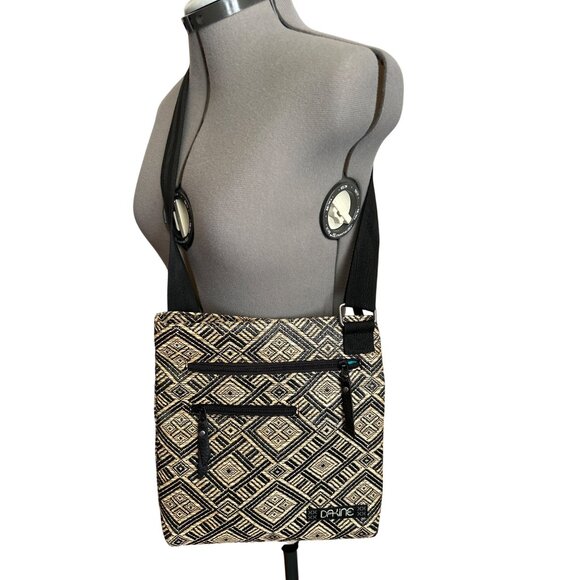 Dakine Shoulder/Crossbody Bag With Woven Black & Beige Diamond Pattern - Picture 1 of 7